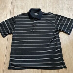 PGA Tour Shirt Mens Medium Black Gray Short Sleeve Golf Polo Lightweight Comfort